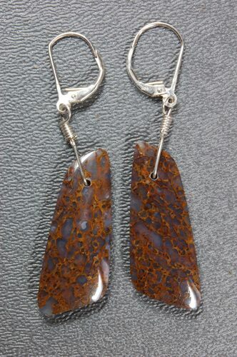 Orange/Brown Spiderweb Dinosaur Gembone Earrings #22526